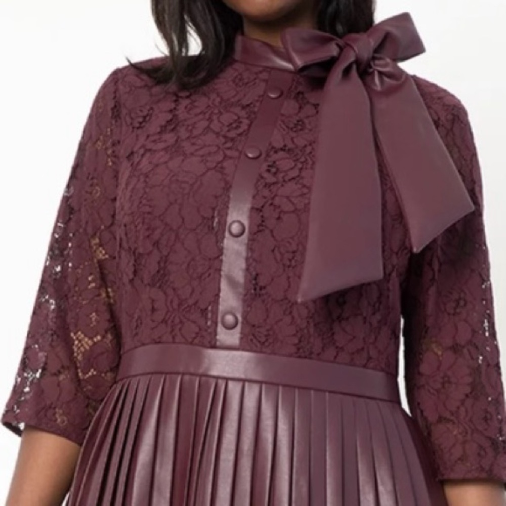 Burgundy Lace Dress with Bow Detail